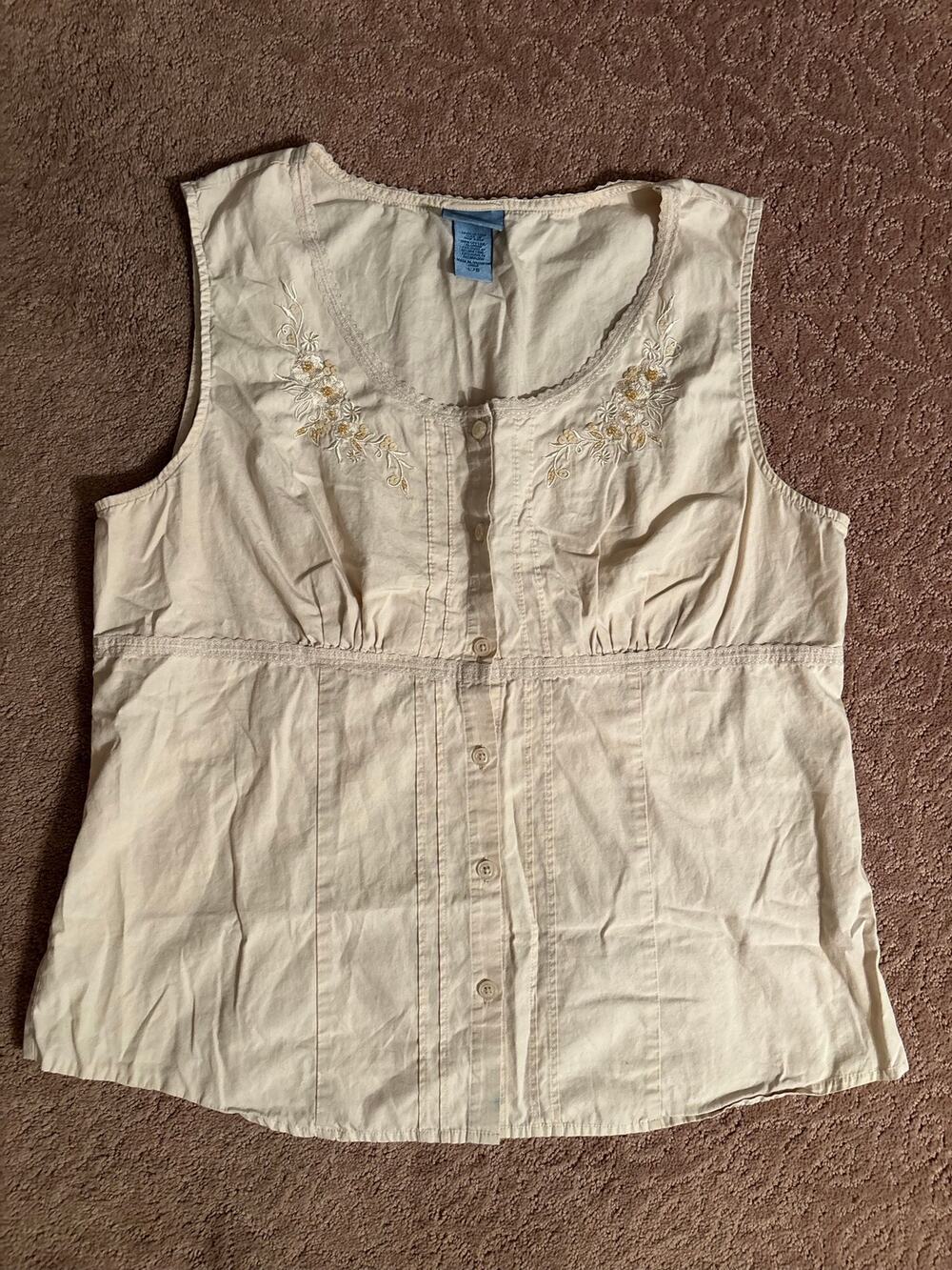 Classic Elements Cream Babydoll Button Up Cottagecore Top